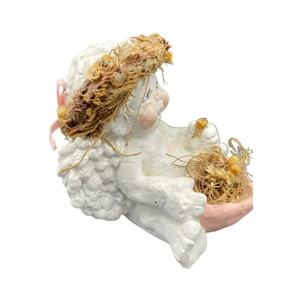 Vintage Dreamsicles Sitting Cherub Figurine Kristin Signed Cast Art Stone Angel